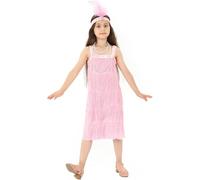 Rabtero Enfants rugissant 20S Fantaisie Robe costume, robe à Rabat pour fille collier de perles et bandeau de plumes, fille gangster robe à Rabat, rose, grand 8-10