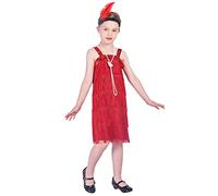 Rabtero Enfants rugissant 20S Fantaisie Robe costume, robe à Rabat pour fille collier de perles et bandeau de plumes, fille gangster robe à Rabat, rouge, 2x grand 12-14