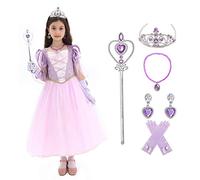 Rabtero Robe de princesse pour les enfants, jupe princesse aux cheveux longs pour les filles, jupe princesse violette luxueuse avec accessoires Spécial pour les filles 5-6 ans