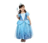 Rabtero Robe de princesse pour les enfants, robe de princesse Cendrillon bleu pour les filles, robe de princesse de luxe avec accessoires pour les filles de 7-8 ans