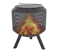 Raburg BEN Brasero XXL en ardoise noire, cheminée de jardin et poêle de terrasse, design extra large, 60 x 55 cm, rond, en acier, avec grille de cuisson et tisonnier
