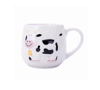 RabyLeo Tasse en céramique peinte en blanc avec animaux 3D en relief - Vache - Café - Grande tasse à lait - Petit déjeuner