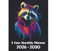 Raccoon 5 Year Monthly Planner: Large 60 Month Sunday to Saturday Calendar | Gift For People Who Love Forest Animals, Wildlife Lovers | Ideal for ... and Busy Individuals | 8.5 x 11 Inches | v1