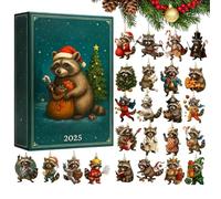 Raccoon Advent Calendarr - 10,24 x 7,09 x 1,18 Inches Christmas Roccon Countdown Calendar, 24 Days 2D Acrylic Charm Decoration For XmassTree Car Rearview Mirror Wall Window Friends Use