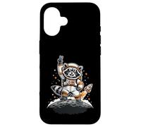 Raccoon Astronaut on The Moon with Rocket Retro Space Iconic Coque pour iPhone 16
