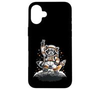 Raccoon Astronaut on The Moon with Rocket Retro Space Iconic Coque pour iPhone 16 Plus