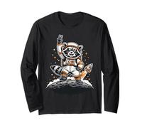 Raccoon Astronaut on The Moon with Rocket Retro Space Iconic Manche Longue