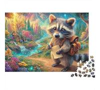 Raccoon avec Sac à Dos dans la forêt Puzzle De 1000 Pièces Cute Raccoon Formation Mentale pour Adultes Et Enfants 52x38cm/1000pcs