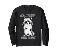 Raccoon Coffee Lover Where is The Work Funny Manche Longue