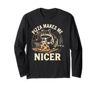Raccoon Eating Pizza Makes Me Nicer Amateur de Nourriture pour Animaux Manche Longue