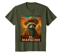 Raccoon El Mapacho Wild West Cowboy Vintage Animal Western T-Shirt, Enfant, Olive, 4 Ans