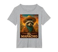 Raccoon El Mapacho Wild West Cowboy Vintage Animal Western T-Shirt, Femme Grandes Tailles, Gris Chiné, 3X