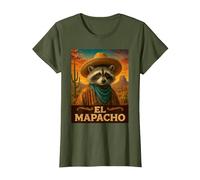 Raccoon El Mapacho Wild West Cowboy Vintage Animal Western T-Shirt, Femme, Olive, 3XL
