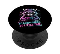 Raccoon Gaming So Many Games So Little Time PopSockets PopGrip Adhésif