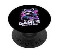 Raccoon Gaming So Many Games So Little Time PopSockets PopGrip Adhésif