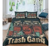 Raccoon Gang Meme Linge de Lit Microfibre 3 Pièces 3D Imprimée Hypoallergique Cartoon Street Art Ensemble De Literie avec Fermeture Éclair Ultra Douce for Chambre Adulte Super King（260x220cm）