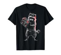 Raccoon Hold Radio Music Casque Motif Animal Art Raton laveur T-Shirt