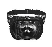 Raccoon in the Jungle Sac à bandoulière de voyage, sac banane tendance et décontracté, sac banane carré double couche, noir, taille unique, Noir/blanc, One Size