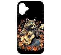 Raccoon Jouant de la Guitare Cottagecore Floral Raton Laveur Coque pour iPhone 16 Plus