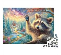 Raccoon ondulant dans Une forêt enneigée Puzzle De 1000 Pièces Cute Raccoon Parfait pour Le Lien Familial, Adultes Et Enfants 70x50cm/1000pcs