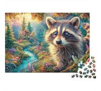 Raccoon près de Stream dans Fairy Land Puzzle De 1000 Pièces Cute Raccoon Jeu Classique pour Enfants Et Adultes, Recyclé 70x50cm/1000pcs