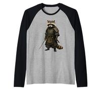 Raccoon Samurai, Warrior Japanese Budo Animal, Nature Design Manche Raglan