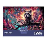 Raccoon sur la Branche dans la forêt de Fantaisie Puzzles 1000 Pieces Picture Puzzles Faune Sauvage for Adults Décoration Murale Tableau Décoratif 52x38cm/1000pcs