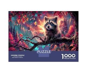 Raccoon sur la Branche dans la forêt de Fantaisie Puzzles 1000 Pieces Picture Puzzles Faune Sauvage for Adults Décoration Murale Tableau Décoratif 52x38cm/1000pcs