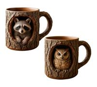 Raccoon Tree Hollow Mug, micro-ondes et lave-vaisselle en toute sécurité, résine + doublure en acier inoxydable, tasse de café Raccoon personnalisé, nom de thé en céramique noir en céramique, concepti