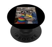 Raccoon Two Moms Life Selfie Fête des Mères Queer Mom Pride PopSockets PopGrip Adhésif