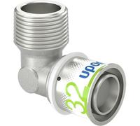 Raccord à angle S-Press PLUS Uponor en laiton étamé 32 mm x 1 FE