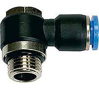 Raccord à vis en L « Blue Serie » rotatif G 1/8 a, pour tuyau extérieur Ø 10 mm, pression de travail max. 15 bars, plastique/MS vern.