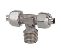 Raccord à vis en T R 1/8 a, pour tuyau 8/6 mm, SW 14/10, plage de pression max. 25 bars, Temp. -40°C à 200°C, ES 1.4404.