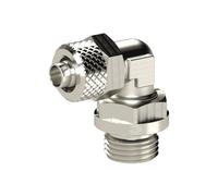 Raccord à visser à angle non rotatif, sans anneau torsadé, M5 a, pour tuyau 5/3 mm, SW 8, pression de travail max. 18 bar, MS vern.