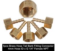 Raccord Cannelé 4mm ID x G1/4" NPT Femelle en Laiton Connecteur Tuyau Voiture 5pcs