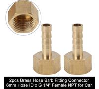 Raccord Cannelé 6mm ID x G1/4" NPT Femelle en Laiton Connecteur Tuyau Voiture 2pcs