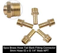 Raccord Cannelé 8mm ID x 1/4" NPT Mâle en Laiton Connecteur Flexible Tuyau Voiture 5pcs