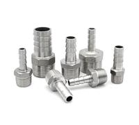Raccord cannelé for tuyau SS304, 1 pièce, 6, 8, 10, 12, 13, 15, 16, 19, 20, 25, 32, 38 mm, avec filetage mâle BSPT 1/8", 1/4", 3/8", 1/2", 3/4", 1", raccords de tuyauterie(15mm,1/4")