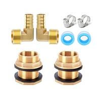 Raccord Citerne Eau de Pluie WISIRENT, 2 Pcs Filetage Extérieur 3/4 Filetage Intérieur 1/2, Traverse de Réservoir en Laiton, Passage de Citerne en Raccords Coudés en Laiton à 90°