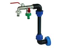 Raccord Col de Cygne S60X6 avec Robinet de Jardin 3/4" 2 Sorties 1" en Laiton Chromé pour Cuve Récupérateur d’Eau de Pluie 1000 Litres, avec 2x Nez Raccord Rapide