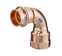 Raccord coudé en V HS AQUAGAS 15 mm x 1/2 pouce 4526015012 en cuivre, angle de 90°, filetage femelle, raccord à pression pour gaz et eau
