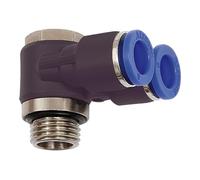 Raccord coudé en Y. » Série bleue rotative, M5 A, pour tuyau extérieur Ø 4 mm, pression de travail max. 15 bars, plastique/MS vern.