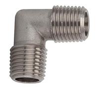 Raccord coudé extérieur R 1/4, pression de fonctionnement max. 150 bar, température de fonctionnement : -20 °C à 150 °C, acier inoxydable 1.4404.
