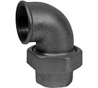 Raccord coudé Hermann Schmidt Temperguss DN 25, joint plat 2000 ", filetage intérieur, noir