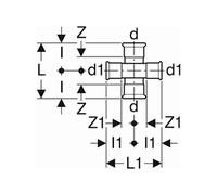 Raccord croix réduit Mapress Acier Carbone déporté - 215