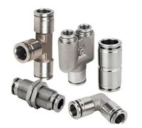 Raccord de tuyau d'air pneumatique en acier inoxydable 304, PU PV PE PM PY, raccord rapide en métal nickelé, connecteur de Tube haute pression(304-PU,4mm)