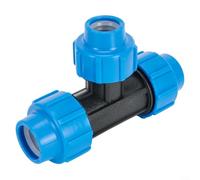 Raccord de tuyau en polyéthylène avec joint à vis en polypropylène pour eau potable avec T réducteur de 90 degrés pour une utilisation dans l'agriculture et les espaces verts (25 mm x 20 mm x 25 mm)