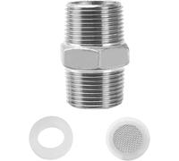 Raccord Double Fileté en Acier Inoxydable Mamelon Double Connecteur Rallonge de Connecteur de Tuyau de Douche avec Filtre et Anneau en Caoutchouc pour Douche Salle de Bain