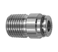 Raccord droit avec corps rond, R 1/4 A, pour tuyau extérieur Ø 4 mm, pression de travail max. 20 bar, acier inoxydable 1.4404.