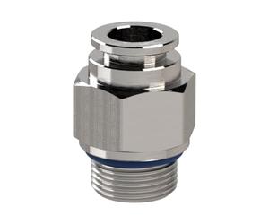 Raccord droit hexagonal extérieur G 3/8" pour tuyau extérieur Ø 10 mm, pression de travail max. 20 bar, acier inoxydable 1.4404.